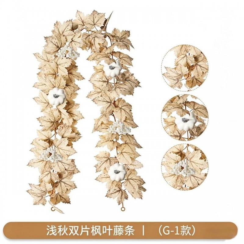 Artificial Maple Leaf Vine Fall Decor Black Leaves Harvest Season Home Decoration Silk Floral Garland