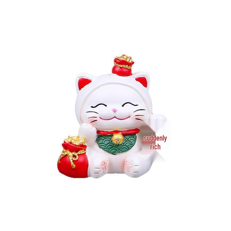 Cute Mini Beckoning Cat Ornament for Office Desk, Car Console, and Interior Decor