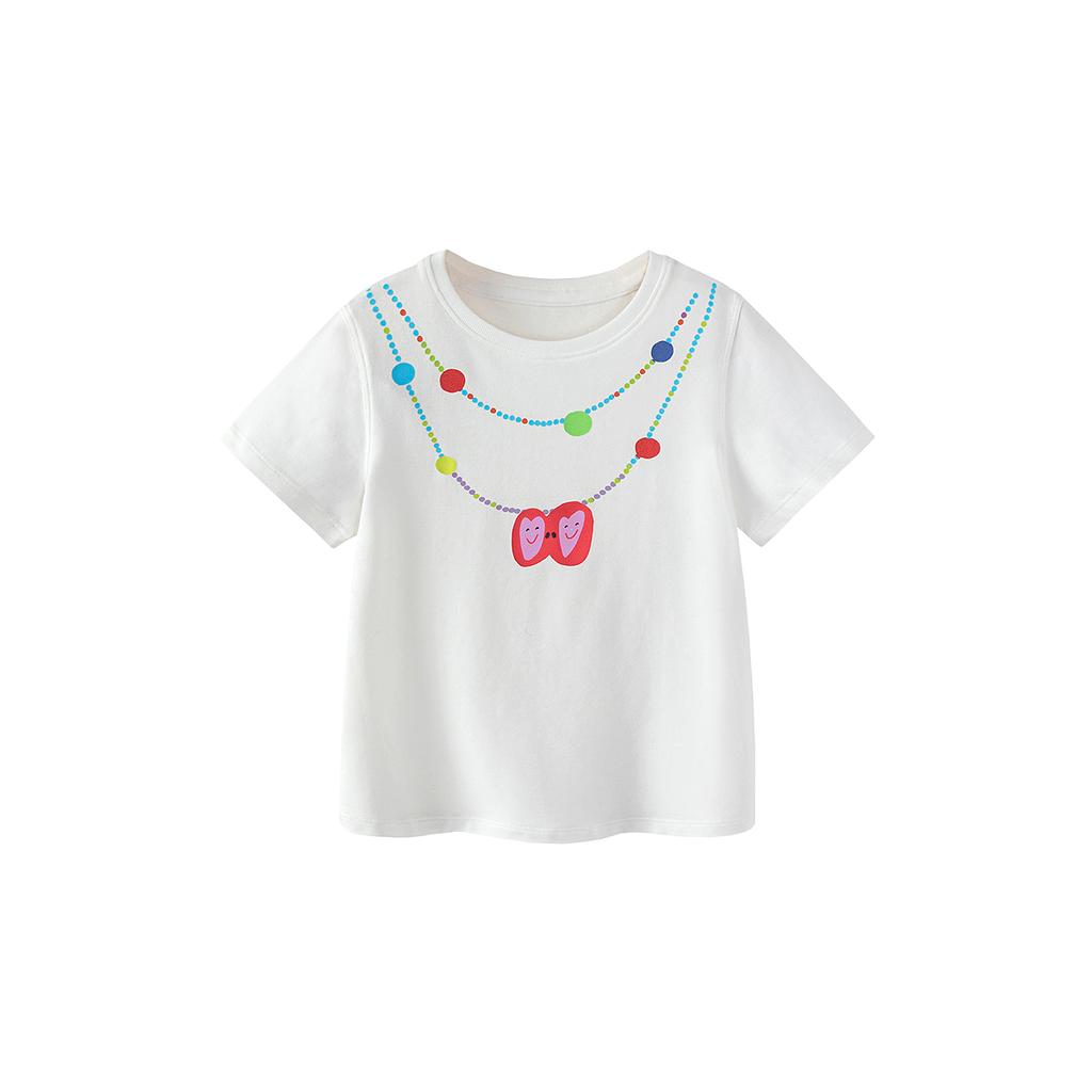 Mini Balabala girls' short sleeved T-shirt with moisture absorption, quick drying, cool feeling, breathable necklace pattern top, summer new style 26