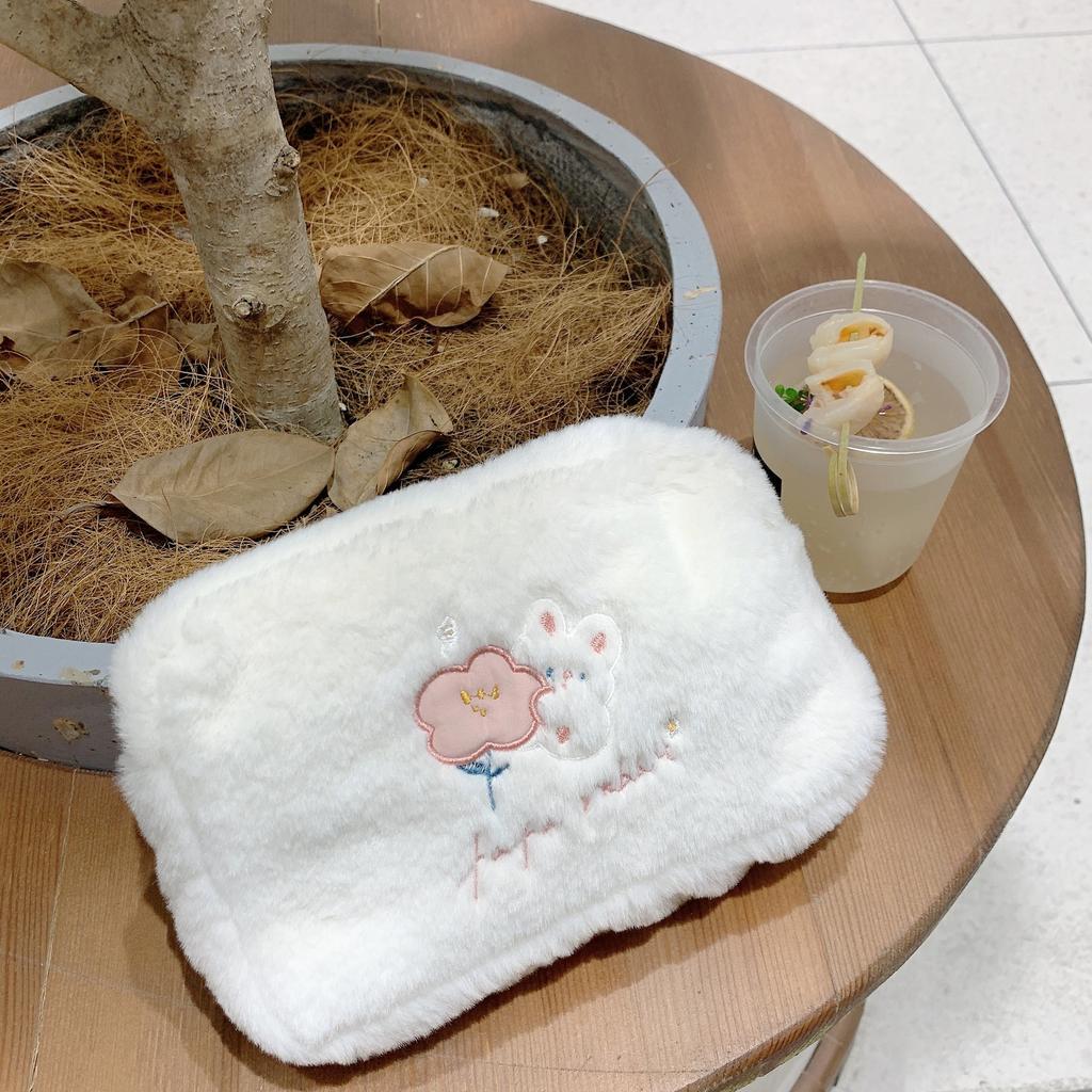 Cute Womens Bunny Embroidered Makeup Bag With Floral Design Portable Travel Bag