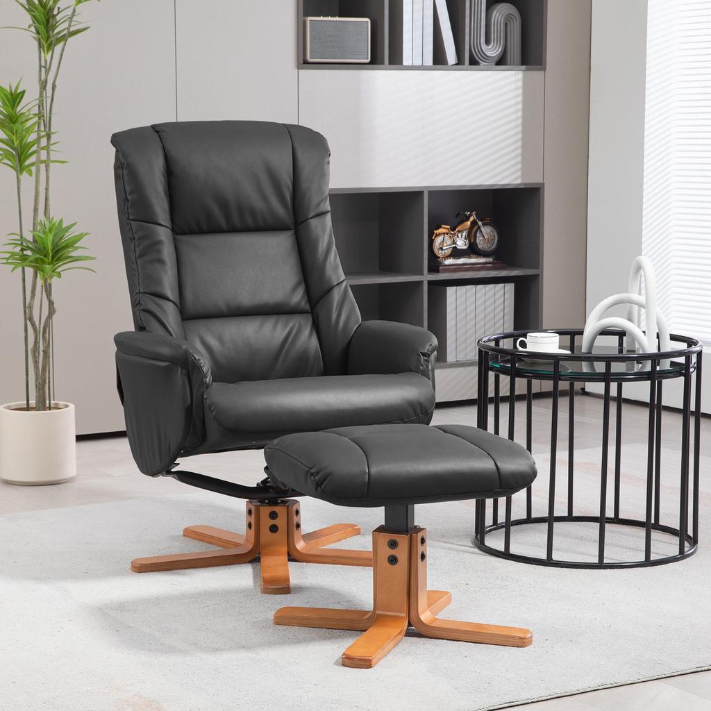 Poltrona reclinabile con poggiapiedi, funzione reclinabile, rivestimento in ecopelle, fino a 150 kg, 71 x 84 x 102 cm, Nero