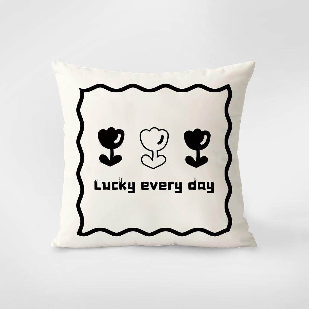 Simple Black and White Cartoon Pillowcase Interior Decoration Office Living Room Home Pillowcase
