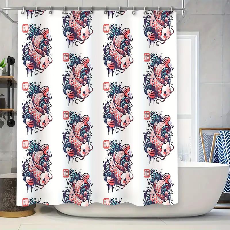 unframed Japanese Koi Fish Shower Curtain Ocean Wave Pattern Bathroom Decor Waterproof Fabric Liner Vintage Artistic Home Textil 90x180cm