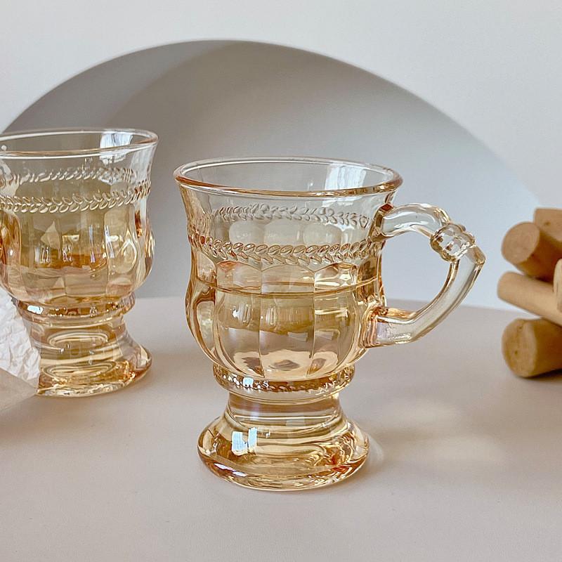 Vintage Coffee Mugs Set of 2 Amber Glass Tea Cups for Latte Yogurt Beverage Christmas Thanksgiving Day Gifts