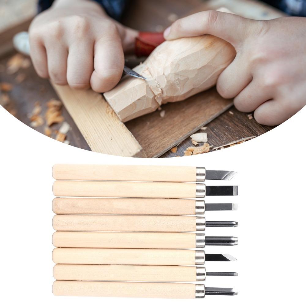 

8pcs Wooden Handle Wood Carving Tool Different Shapes Sizes Woodworking Gouges Craft Hand Tool