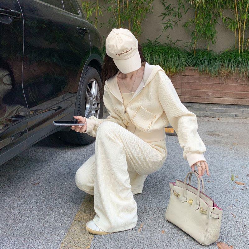 

Women s Spring Casual Two-Piece Set: Loose Cardigan Hoodie & High-Waisted Straight Leg Pants M (suggested 100-110 jin)