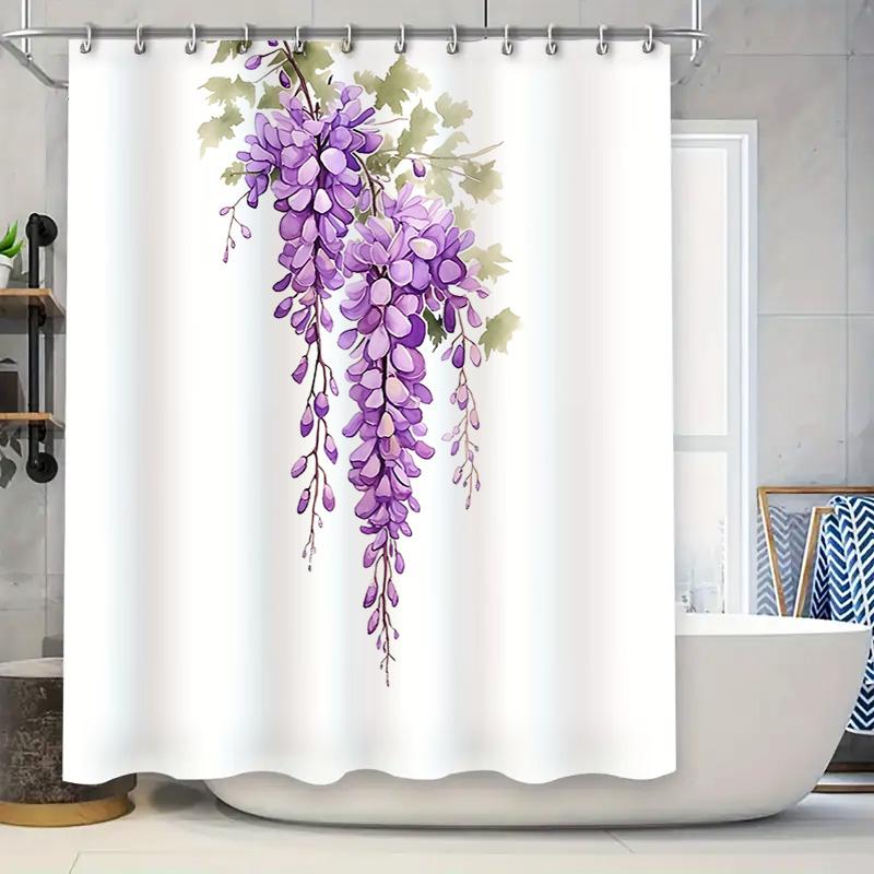 Dunika Chen Wisteria/Purple Graceful Shower Curtain For Bathroom Decoration - Elegant Flower Design - Waterproof And Durable Elevate Space
