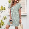 Women's Casual Fashion Sexy V-Neck Cap Sleeves Pocket Floral Dress
