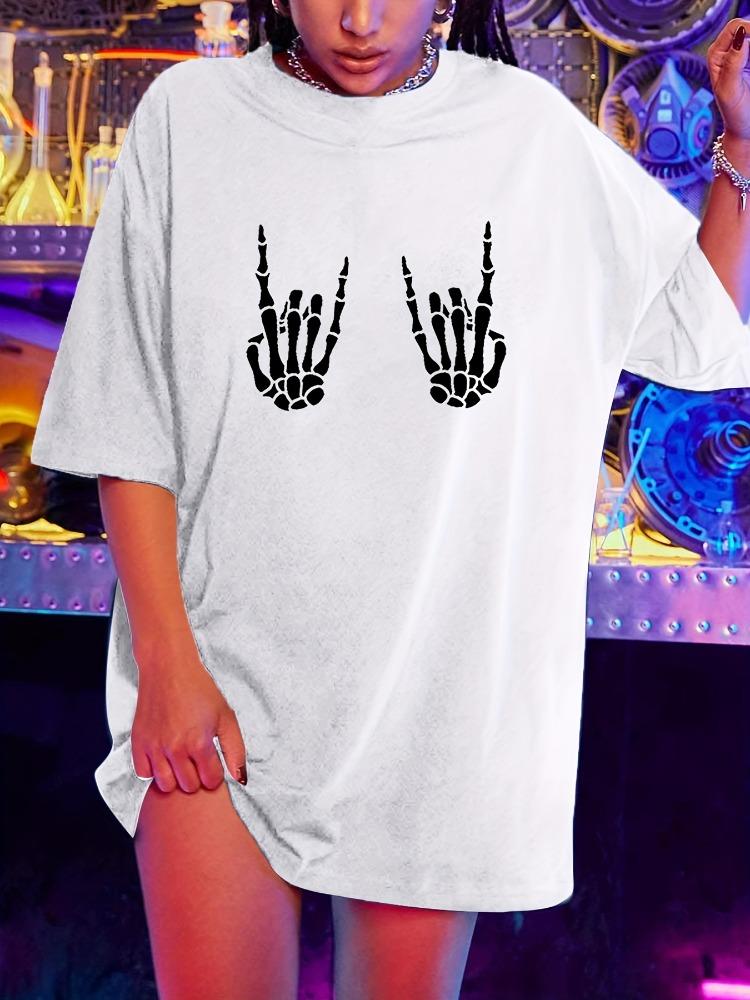 Skeleton Print Crew Neck TShirt Womens Casual Oversized Short Sleeve Fashionable SpringSummer Cotton Top Womens Apparel