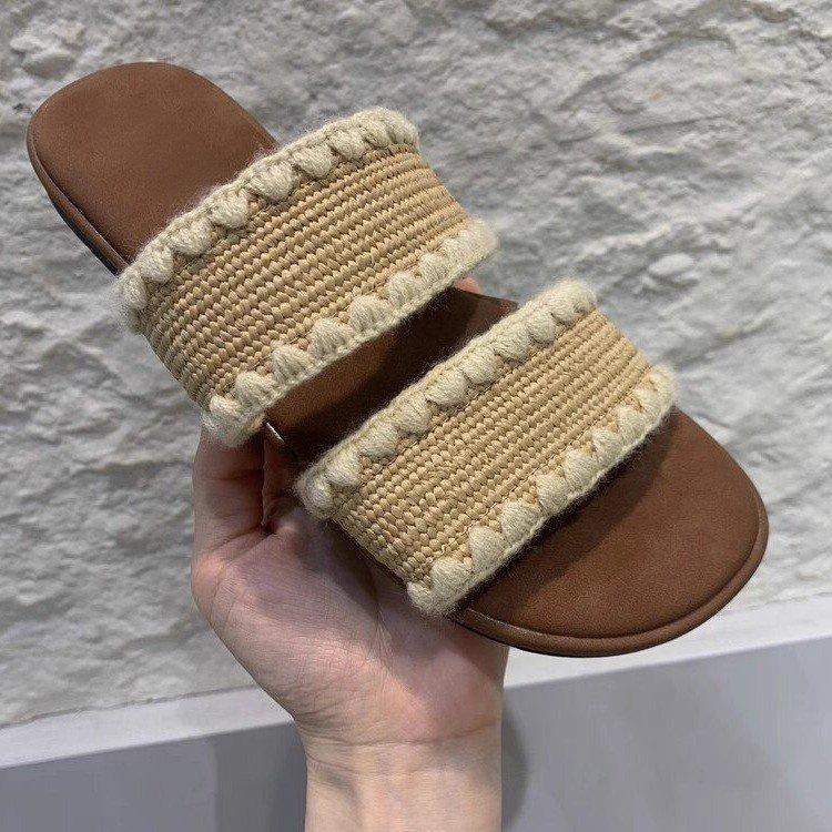 

Ethnic style woven cross-strapped open-toed flat-bottomed slippers for women s summer wear Bohemian seaside vacation beach sandals 35