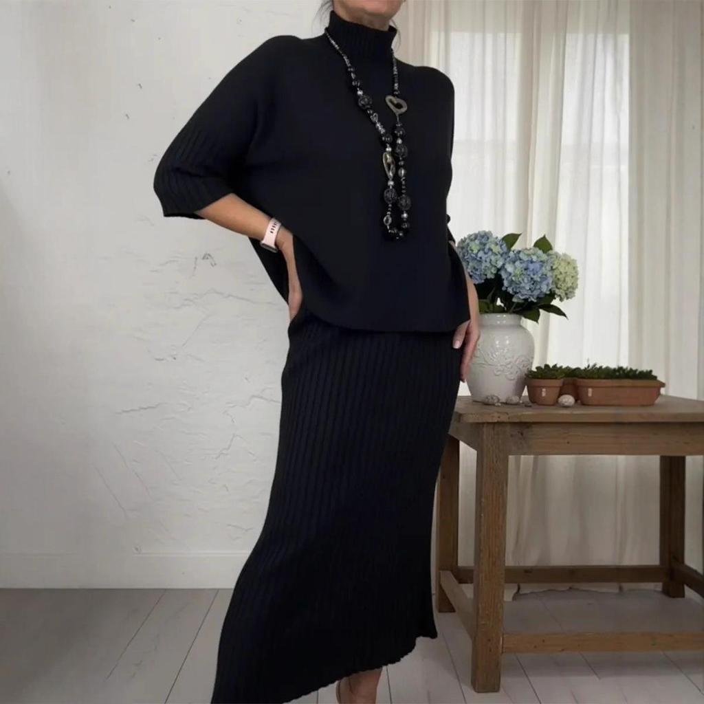 Elegant High-Neck Knit Sweater & Half Skirt Set - Autumn/Winter 2025 Collection