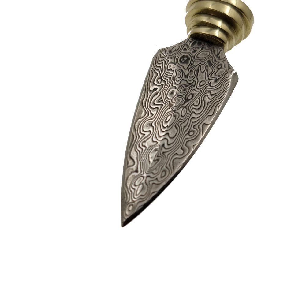 Dropship Real Damascus Steel Semi-finished DIY Tea Knife Blanks Mini Straight Knife Needle with Brass Fittings