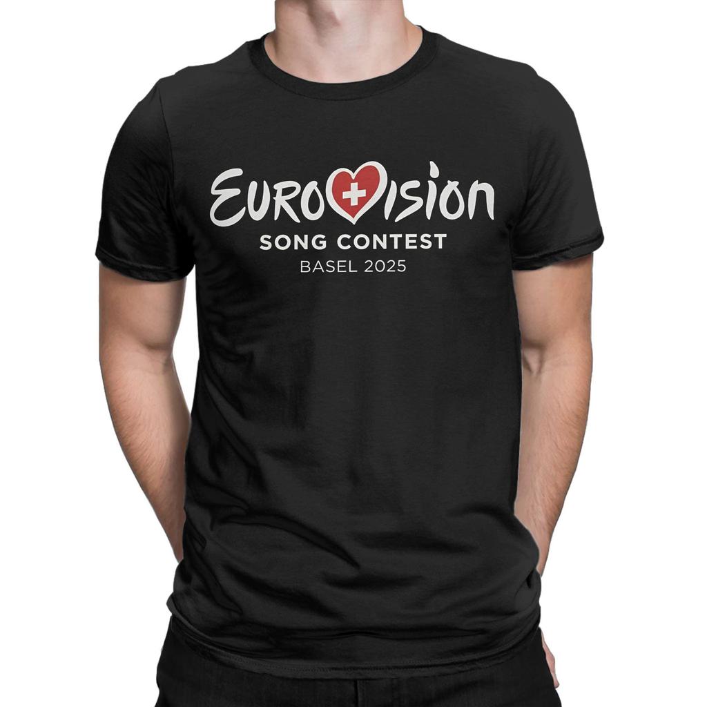 E-Eurovisions Song Contest 2025 T-Shirt für Herren, 100 % Baumwolle, lässige T-Shirts, Schweiz-T-Shirts, kurzärmelig, Merchandise-Artikel, Übergröße
