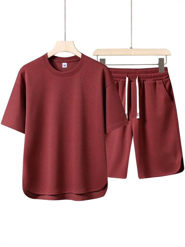 High-End Summer Youth Casual Two-Piece: Arc Hem Shorts & Short Sleeve T-Shirt Set