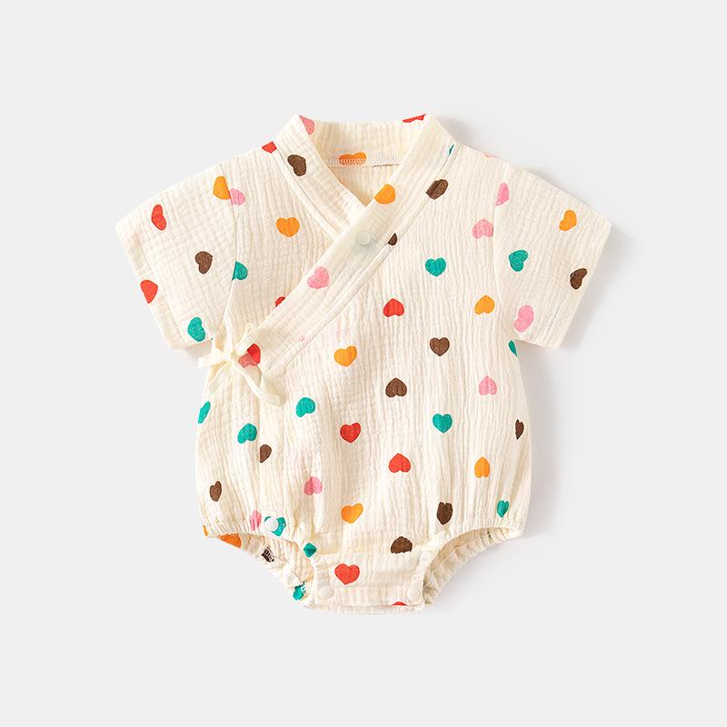 Newborn Summer Thin Cotton Gauze Short Sleeve Baby Romper