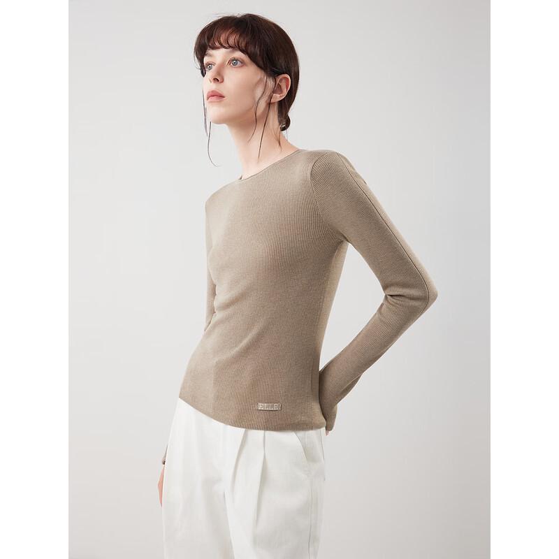 ELLE Women's French Minimalist Round Neck Knit Sweater