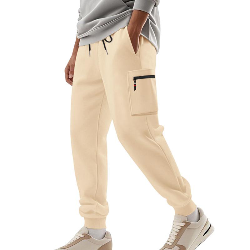 Men's trousers men's summer sports multi-pocket zip workwear elastic Slim drawstring casual sweatpants