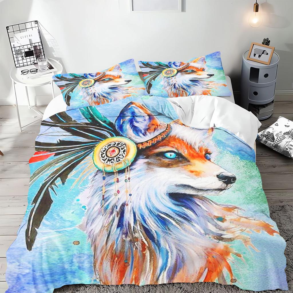 Anime Desene Animate Animal Vulpe Husă de Plapumă Lenjerie de Pat Față de Pernă Imprimat Set Copii și Adulți Mărime Queen Imprimare Reactivă Plapumă