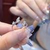 Fashion Blue Opal Heart Rings for Women Kpop Punk Gothic Open Flower Rhinestone Finger Rings Wedding Party Trendy Girls Jewelry