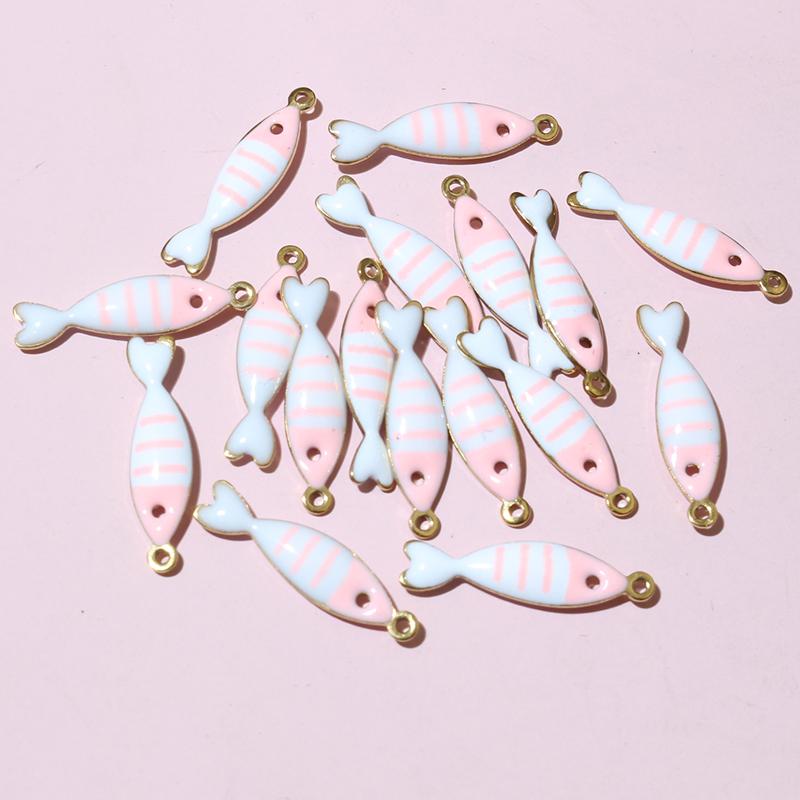 20pcs 18x5mm Stainless Steel Fish Enamel Charms Pendant Stainless Steel DIY Jewelry Making Accessories Findings 