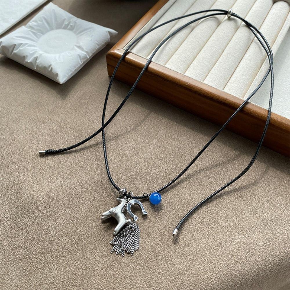 Women Fashion Long Rope Neckalce Cartoon Horse Pendent Necklaces Vintage Sweater Chain  Jewelry