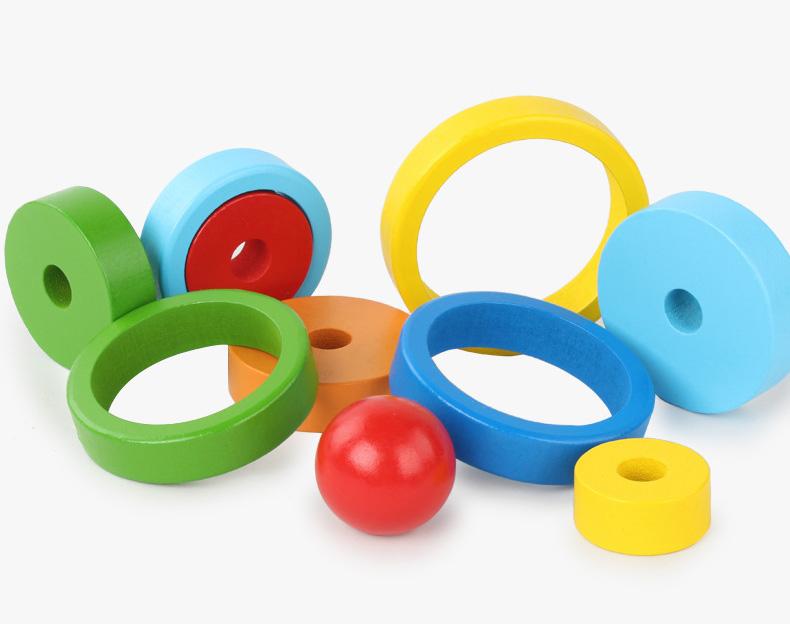 Wooden Rainbow Tower Wooden Puzzle Children's 3D Puzzle Shape Educational Toys for Children