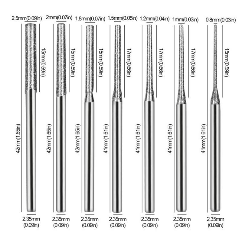 10 sztuk Wiertła powlekane diamentem 0,8-2,5 mm, trzpień 2,35 mm Narzędzie do wiercenia biżuterii Do szkła Jade Bursztyn Drewno Wiertła do wybijania otworów
