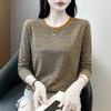 Women Striped Long Sleeve Crew Neck Loose Color Block Casual Bottoming T Shirt