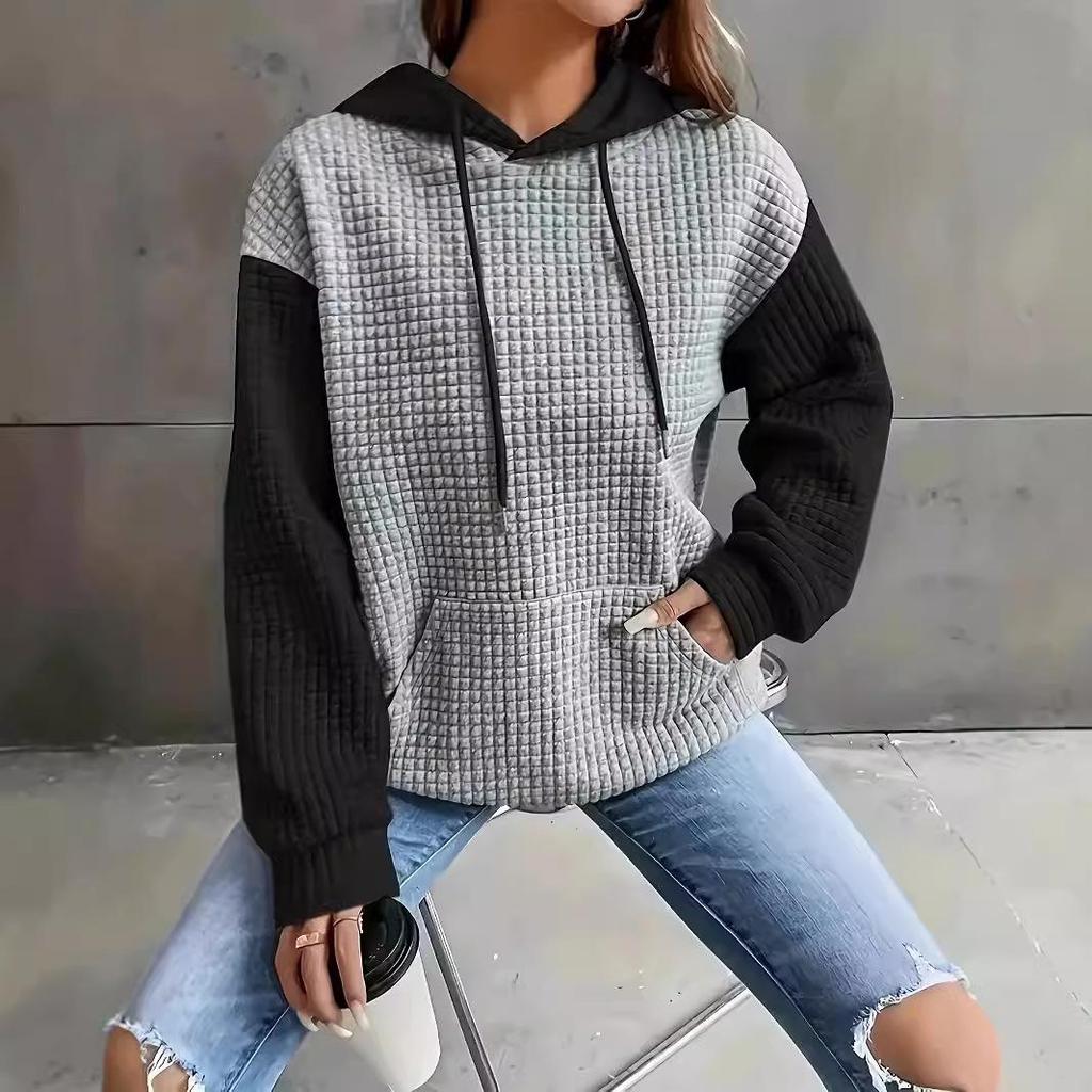 Women's Color Block Patchwork Hooded Pullover Sweatshirt - Autumn/Winter Fashion