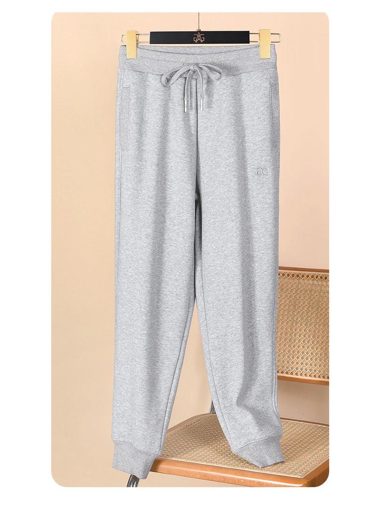 Women's Dark Green Slim Cotton Sweatpants - Warm, Casual, Plus Velvet Autumn/Winter 2025