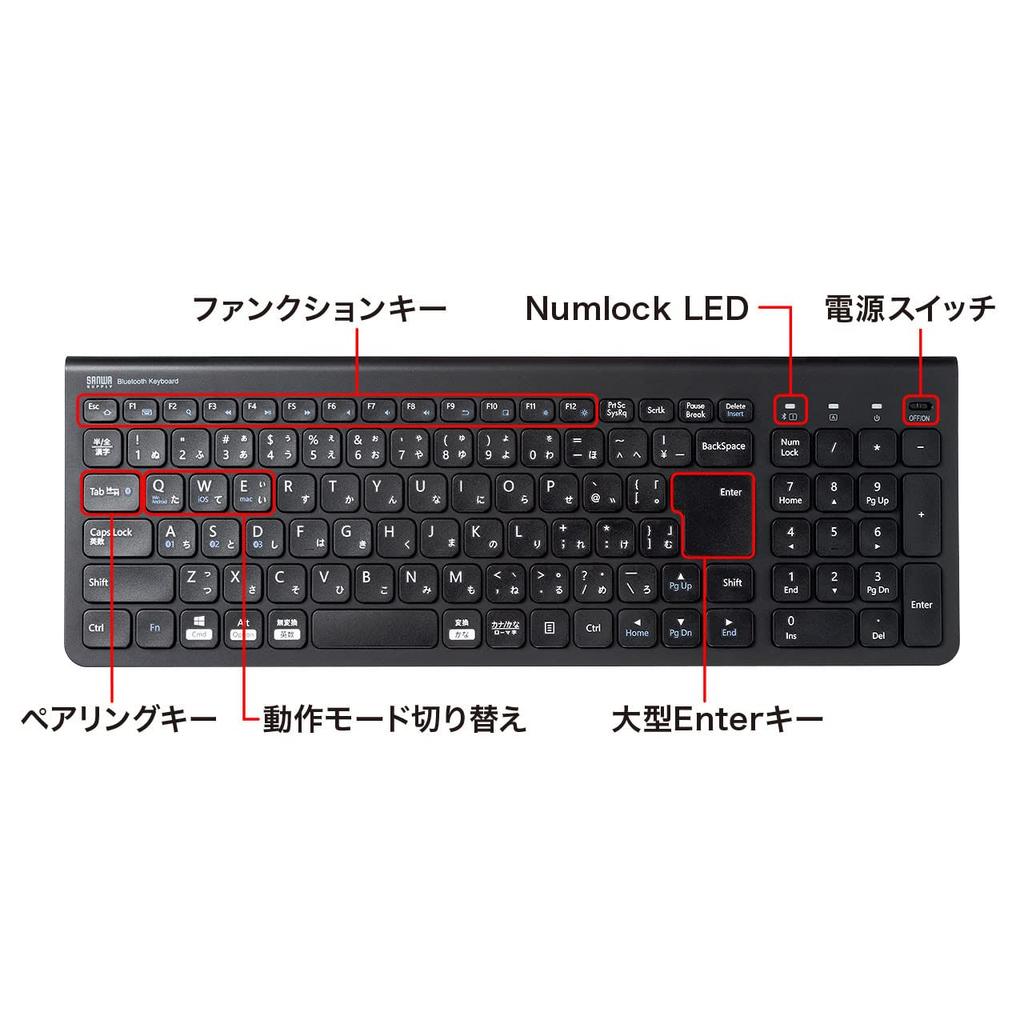 Sanwa Supply Bluetooth Slim Keyboard (with Numeric Keypad, Black) SKB-BT31BK