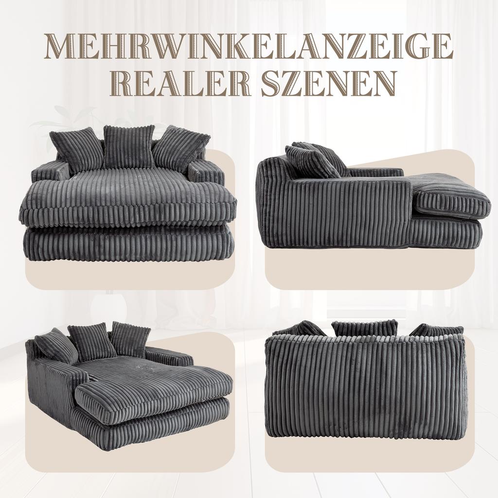 Modern Corduroy Sleeper Sofa Cloud Couch with 3 Soft Cushions, Comfortable Single-Seat Floor Sofa for Living Room Apartment Office (Dark Grey)