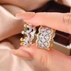 Luxury Two Tone Cubic Zirconia Rings for Women Hollow Out Wide Rings Wedding Party Newly Design Modern Fashion Jewelry