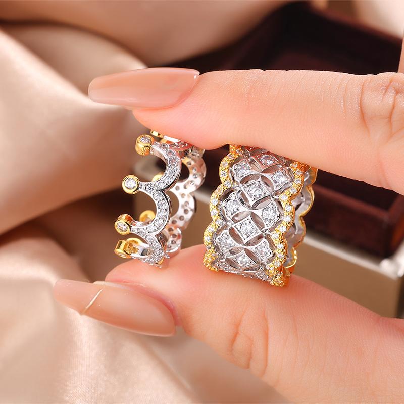 Luxury Two Tone Cubic Zirconia Rings for Women Hollow Out Wide Rings Wedding Party Newly Design Modern Fashion Jewelry
