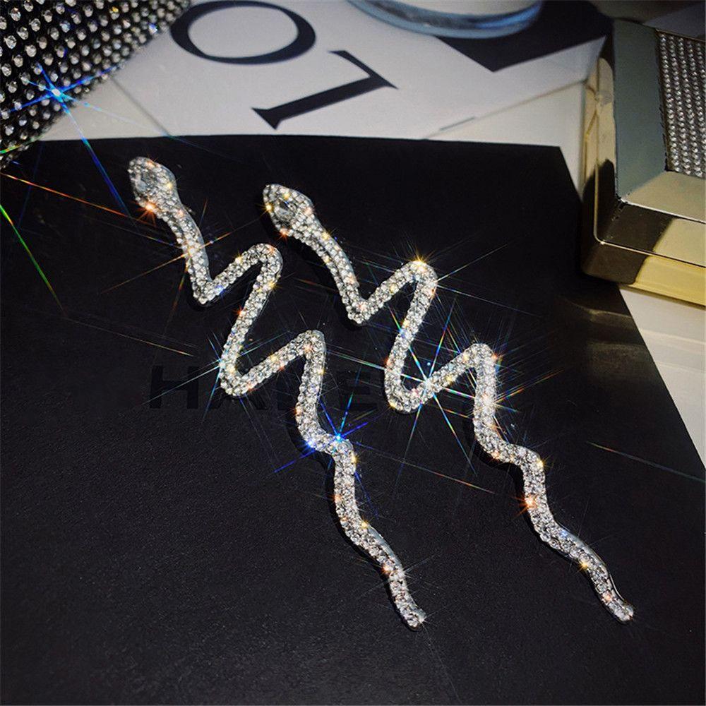 Wedding Rhinestone Women Dangle Earring Long Tassel Crystal Drop Earrings Snake Shape