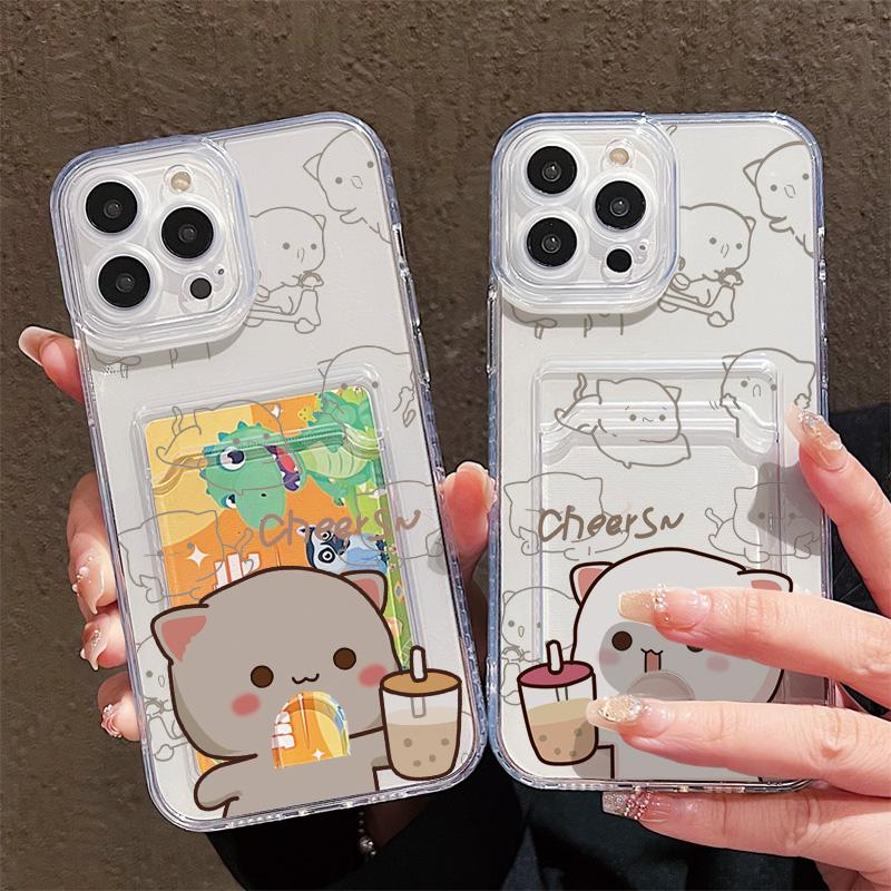 Card Slot Holder Silicone Wallet Pocket Case For Xiaomi Redmi Note 14 13 Samsung A54 A24 A34 Oppo A38 A58 A78 IPhone 14 15 16 Cover Clear Phone Bumper