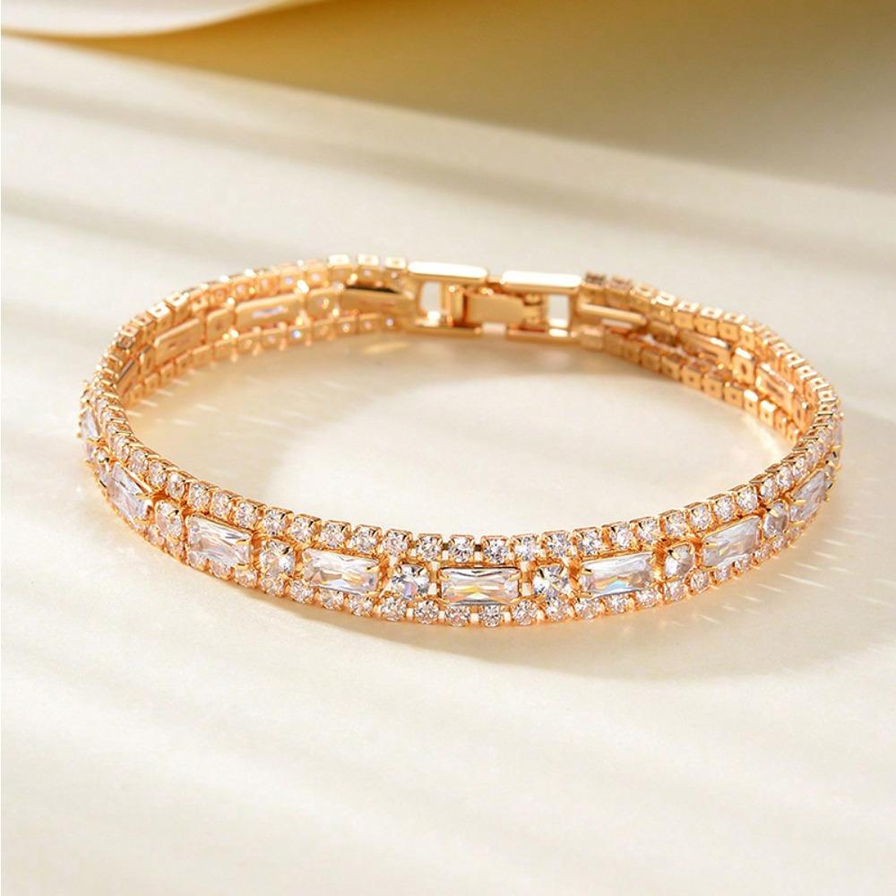 Three rows of tennis chain bracelet men's and women's fashion full of diamond green zircon bracelet jewelry