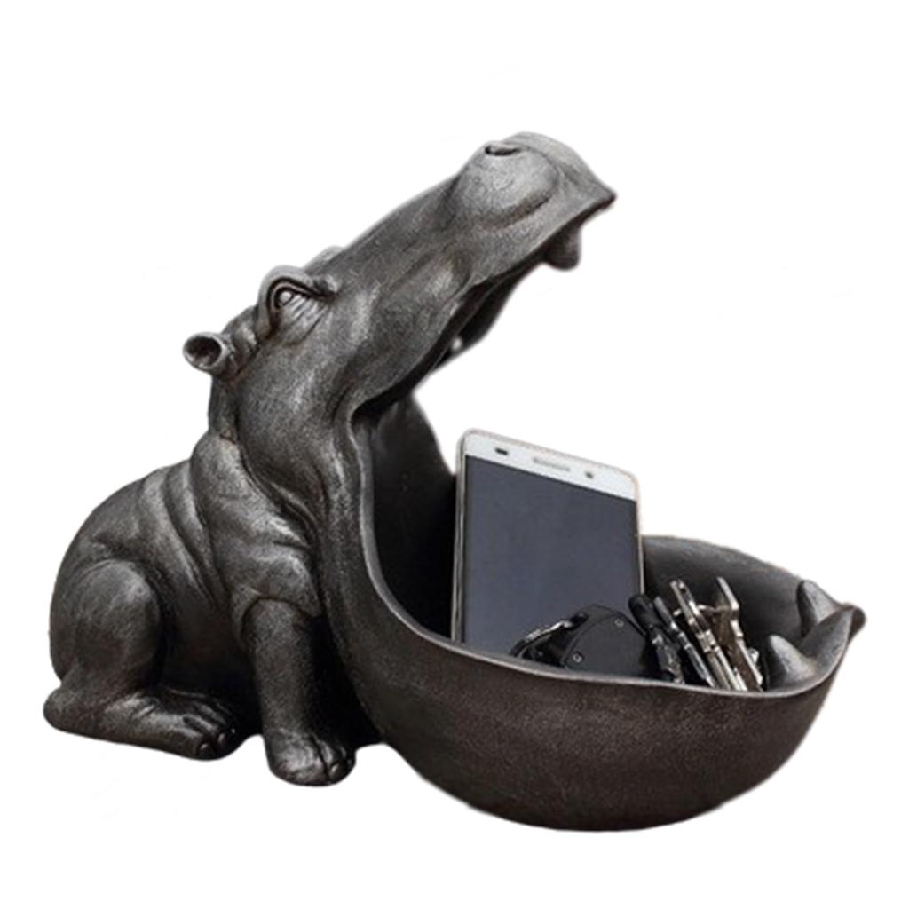 Boono Hippopotamus Fun Decorative Stylish Trinket Gift Iron Figurine, Item, Ornament, Box, (Large, Gray)