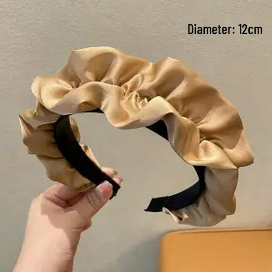 Women's Wide-Brimmed Pleated Frilly Headband for Face Washing, Celebrity Style, Cloud-Scrunchie Design