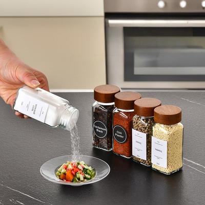 6/12pcs Set 120ml Glass Spice Jars with Wood Lid Pepper Shaker Seasoning Containers with Labels Kitchen Storage Organizer