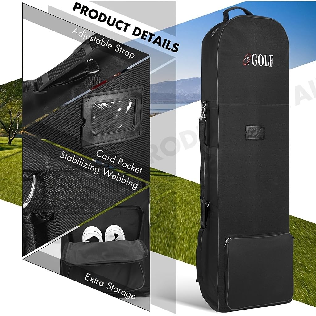 Golf Club Cover Backpack Golf Travel Cover with Casters and Removable Shoulder Strap Perfect for Outdoor Activities and Sports Black Golf Travel Cover