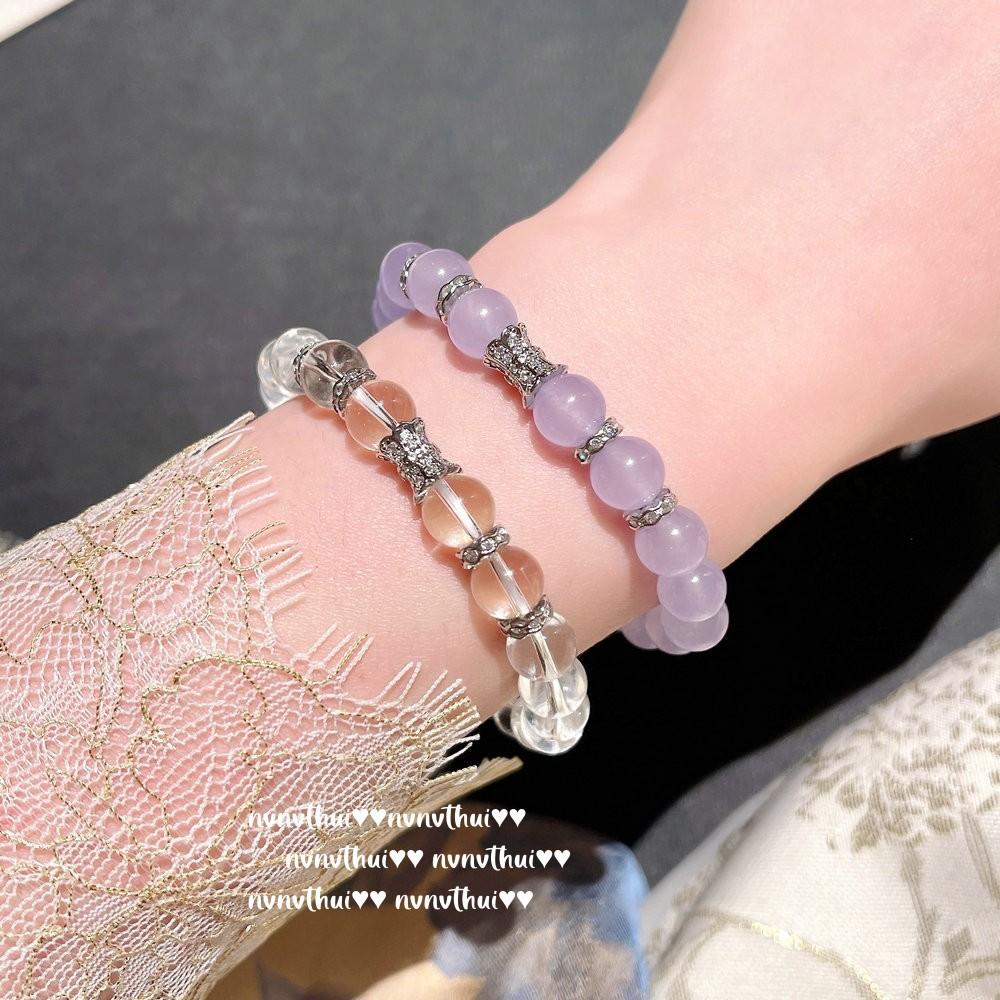 New Chinese Madagascar Purple Chalcedony Beaded Bracelet Concubine Smile Smoke Purple Small Waist Ice Bead Bracelet