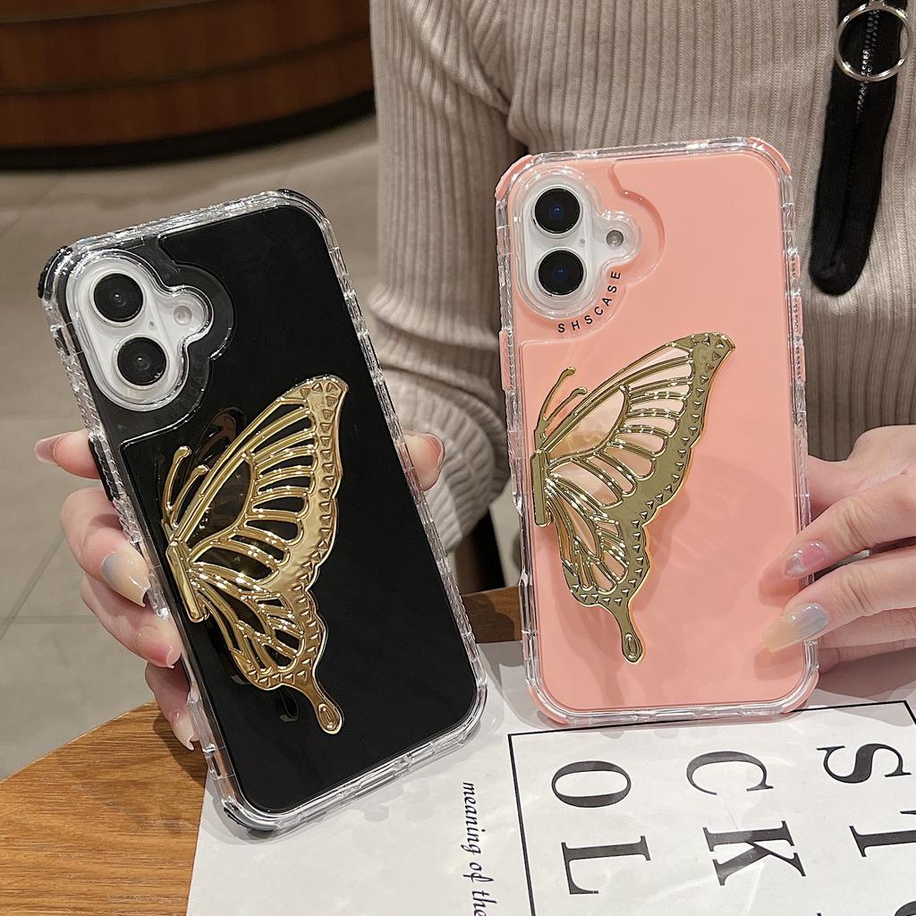 For iPhone 16 Plus Case Butterfly Kickstand TPU+PC Drop-Proof Phone Cover