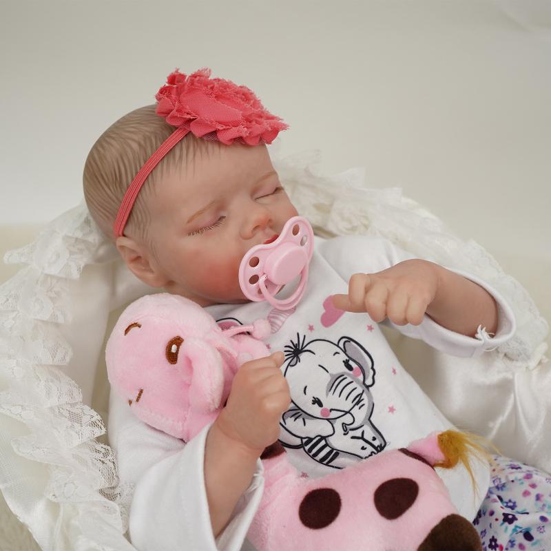 Lebensechte 18'' 46 cm wiedergeborene Kleinkindpuppe mit vollem Vinylkörper, schlafendes Mädchen, Zwilling, weiche Baumwolle, Frühgeborenenpuppen für Kinder, Geburtstagsgeschenk, LOL-Spielzeug