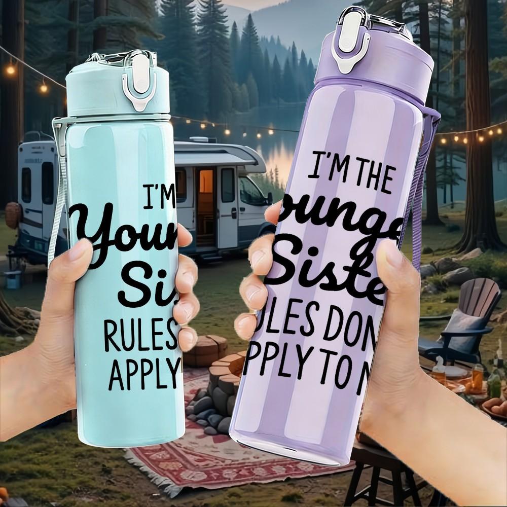 1PC Youngest Sister Rules Quote 750ml Color Plastic Sports Water Bottle Leakproof Flip Straw Lid Suitable for Sports Office Home Use