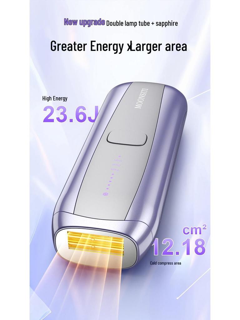 Sapphire Painless Laser Hair Removal Device with Cold Compress and Dual Lamp for Full Body Shaving.