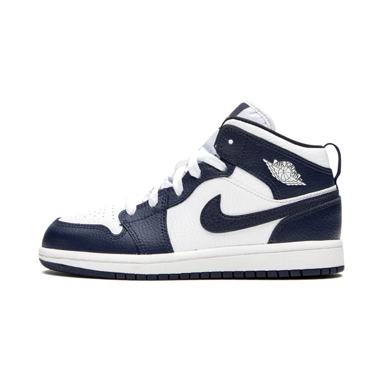 Air Jordan 1 Mid PreSchool 'Obsidian' (Unisex) White / Metallic Gold / Obsidian Kids' Basketball Shoes 640734 174