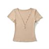 Sexy Deep V-neck Short-sleeved T-shirt Women's Summer New American Spice Girl Style Solid Color Slim-fitting and Thin Bottoming Top