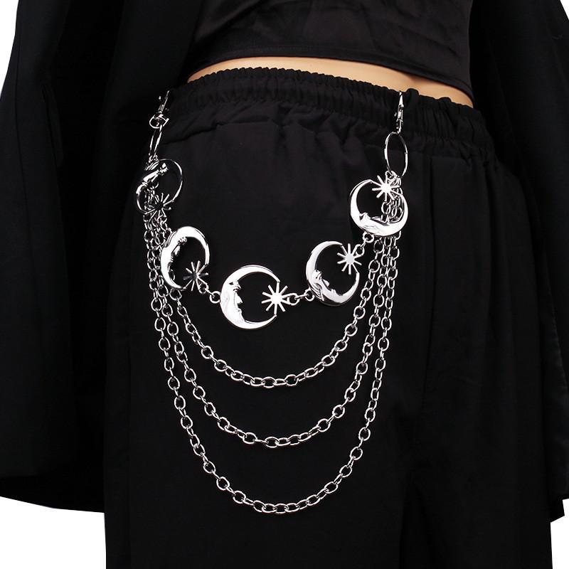 Moon Phase Metal Body Chain For Women Men With Multi Layer Punk Style Waist Accessory