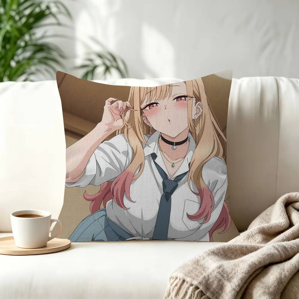 Kwaii Anime MMarin Kitagawa Decorative Polyester Throw Pillow Cover Square Suitable for Home Office Coffee Shop Decor